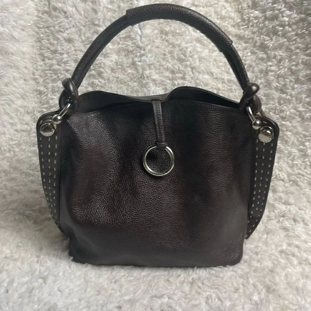 BCBGMAXAZRIA Hobo Leather dark Brown Bag Stitching accent,silver tone hardwares